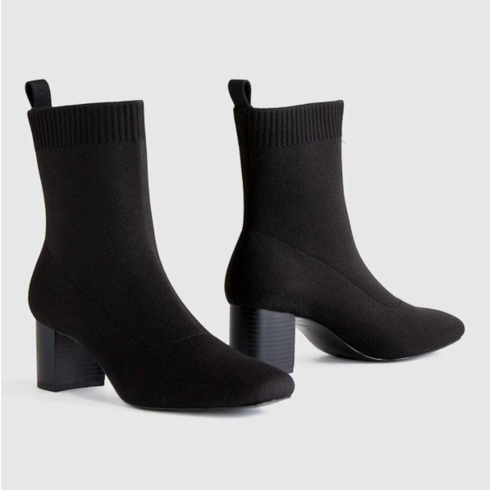 New! Quince Stretch Eco Knit Sock Bootie Black Wm 's Size 6
